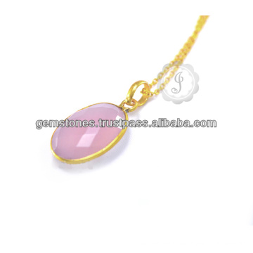 Chalcedon Schmuck Charm Anhänger Halskette Silber 925 Chalcedon Vermeil Pink Gold überzogen